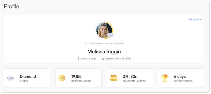 Gamified GoSkills user dashboard