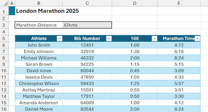 Excel challenge dataset