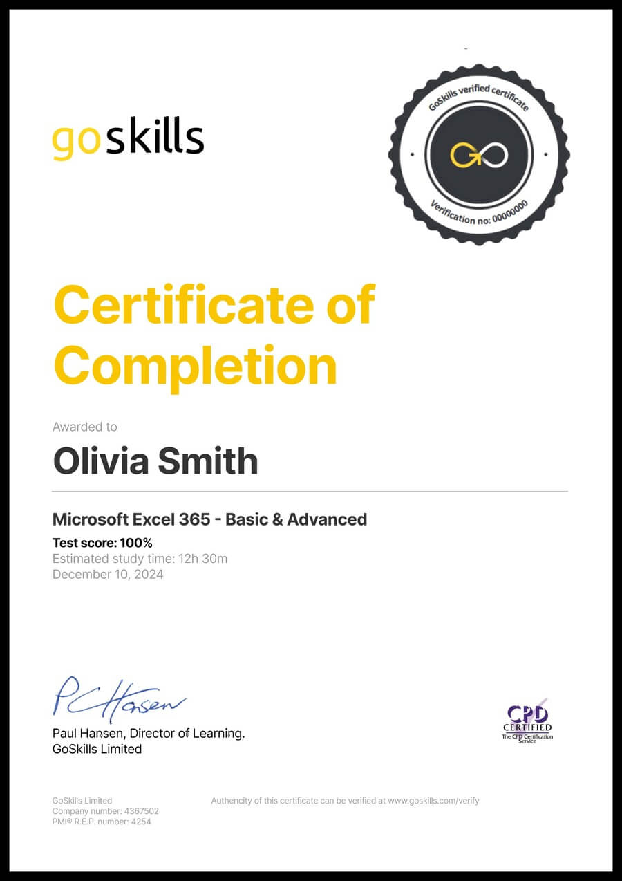 Certificate sample