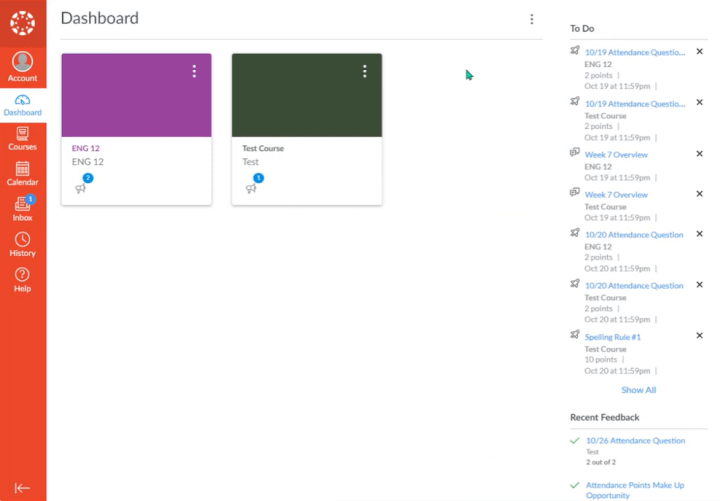 Canvas LMS dashboard