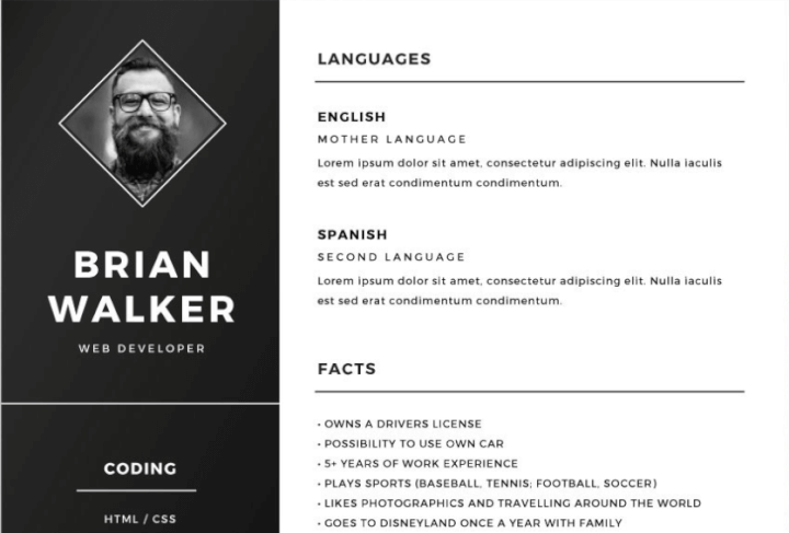 word resume templates - dark sidebar resume template