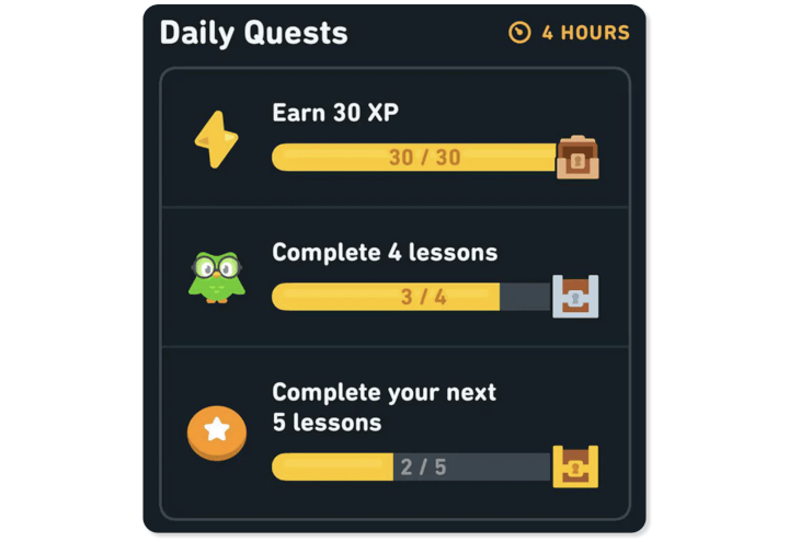 Duolingo daily quests interface