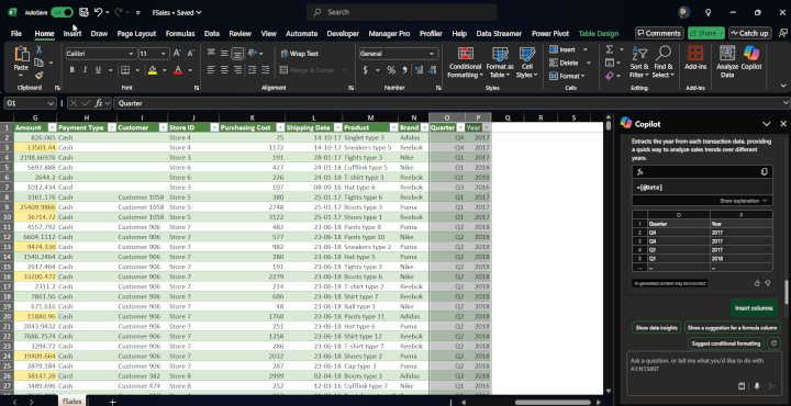 Copilot Excel prompt for Data visualization and insights