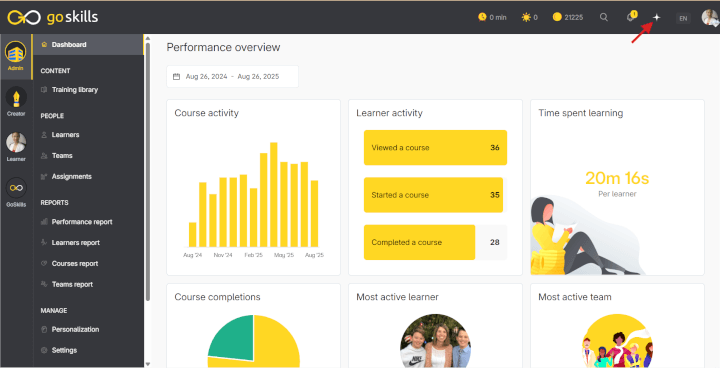 GoSkills LMS with AI admin assistant icon